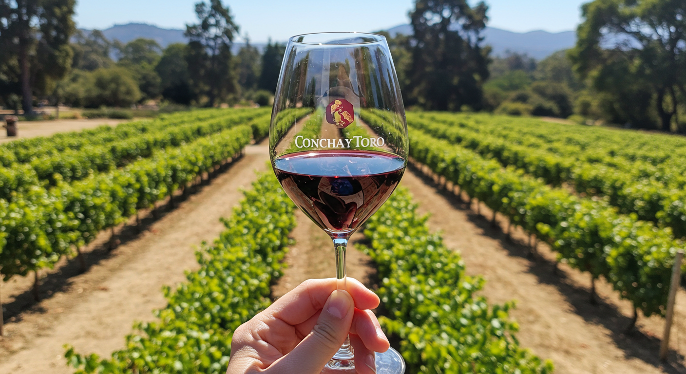 Degustação ao ar livre com vista para os vinhedos da Concha y Toro, no tour tradicional