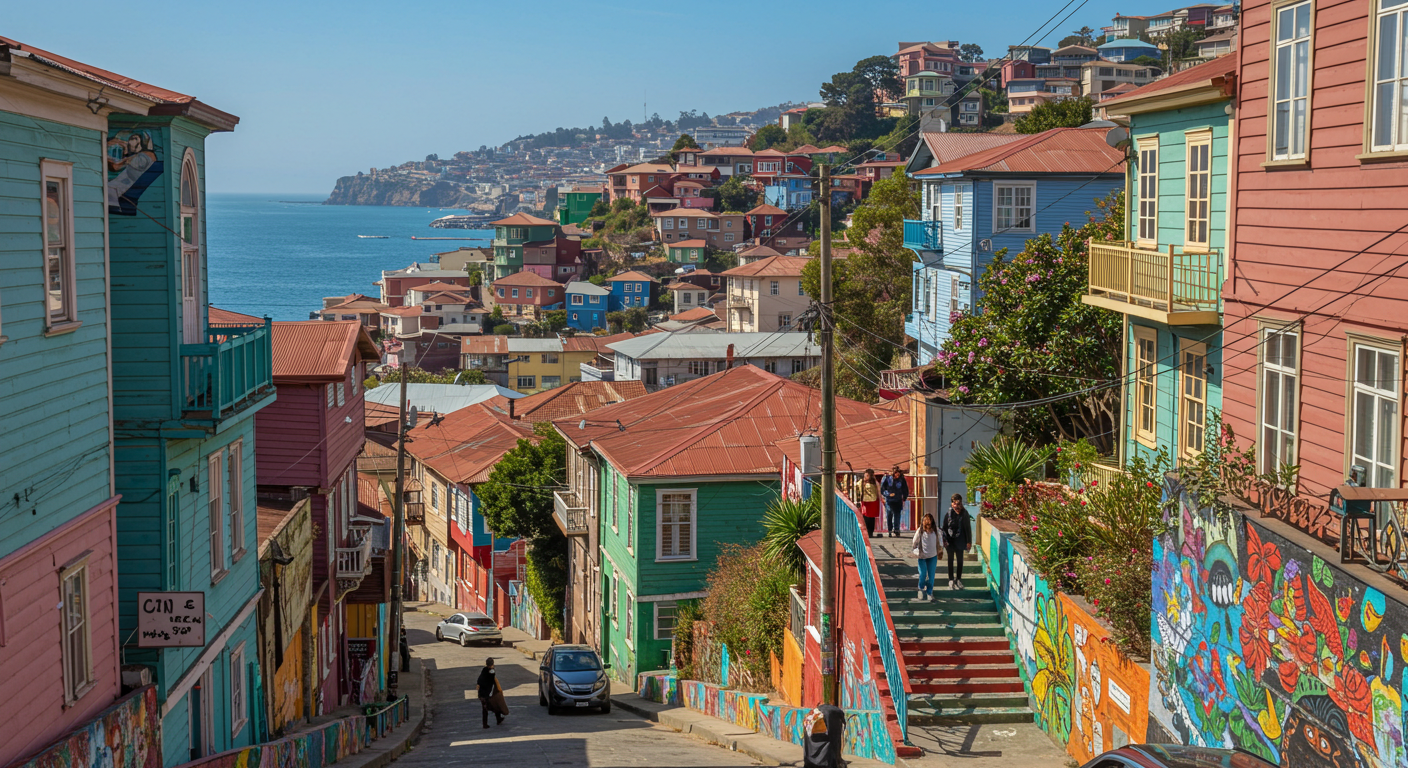 A arte e a história se encontram em Valparaíso, com suas ladeiras coloridas e vista para o mar